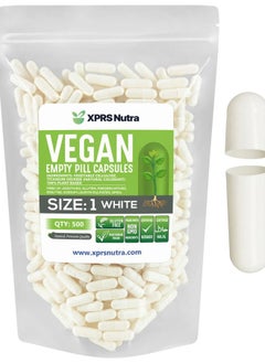 XPRS Nutra Size 1 Empty Capsules - 500 Count Empty Vegan Capsules - Vegetarian Empty Pill Capsules- DIY Vegetable Capsule Filling- Veggie Pill Capsules Empty Caps (White)  - Image 1