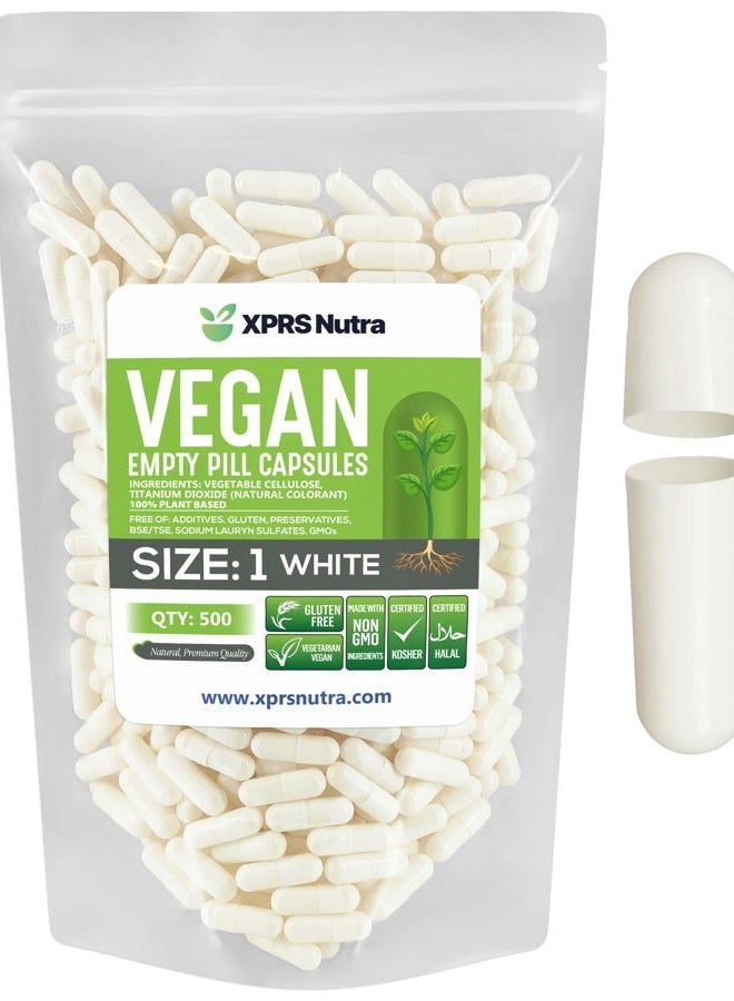 XPRS Nutra كبسولات فارغة حجم 1 - 500 عدداً كبسولات نباتية فارغة - كبسولات حبوب فارغة نباتية - تعبئة كبسولات الخضار بنفسك - كبسولات حبوب فارغة (بيضاء) - Image 1