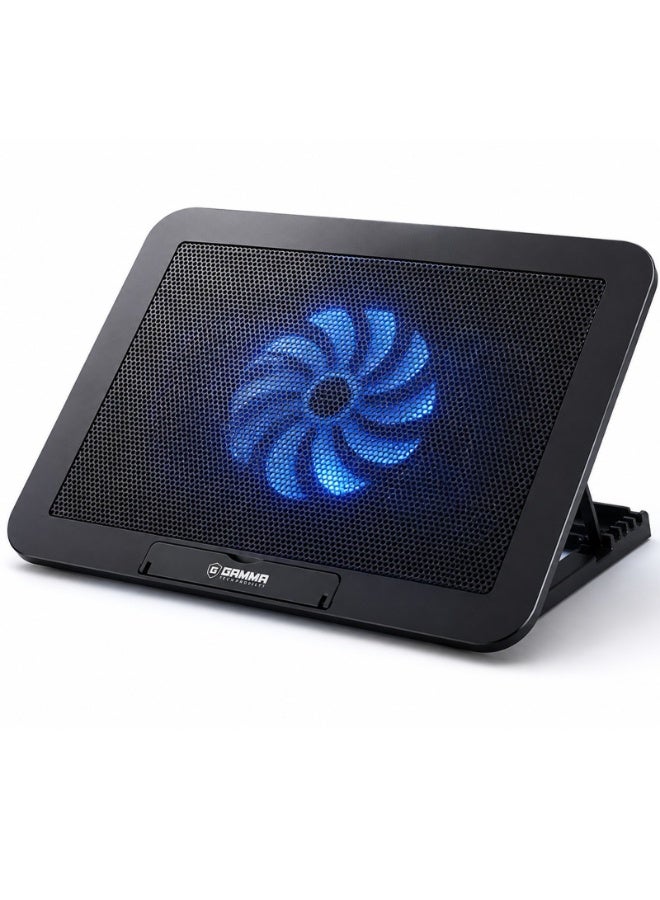 Gamma GT-89 Laptop Cooling Pad with 140mm Silent Cooling Fan, 5 Adjustable Height Stand Levels, Fan Speed Control Button, Dual USB Ports, LED Lighting, High Airflow Laptop Cooler Stand for Up to 17 Inch Gaming Notebook, Office and Heavy Use - Image 1