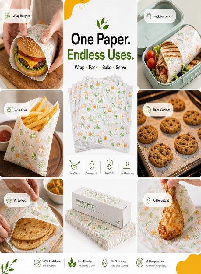BRILLAR Premium Butter Paper Roll for Kitchen Food Wrap - Non-Stick Food Wrapping Paper | Greaseproof & Heat-Resistant Parchment Paper for Baking (10" X 10" INCH, 50, Count) - Image 4