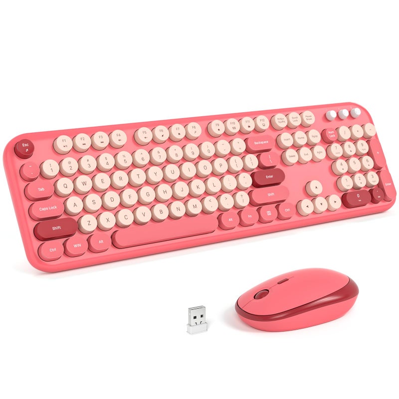 KNOWSQT Wireless Keyboard and Mouse Combo - Lovely Red 2.4G Full-Sized Colorful Keyboards, Round Keycap USB Dongle Plug Play Cute Keyboards for Windows, Laptop, PC, Desktop, Mac - Image 1