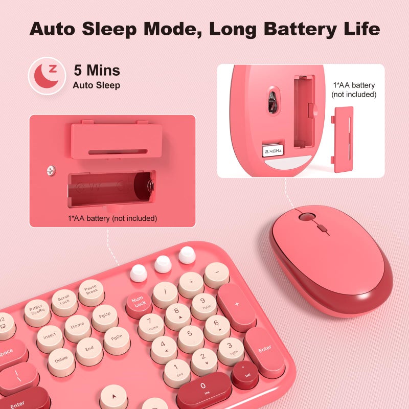 KNOWSQT Wireless Keyboard and Mouse Combo - Lovely Red 2.4G Full-Sized Colorful Keyboards, Round Keycap USB Dongle Plug Play Cute Keyboards for Windows, Laptop, PC, Desktop, Mac - Image 3