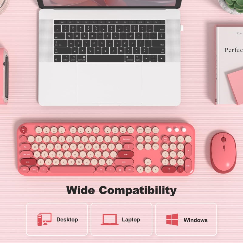 KNOWSQT Wireless Keyboard and Mouse Combo - Lovely Red 2.4G Full-Sized Colorful Keyboards, Round Keycap USB Dongle Plug Play Cute Keyboards for Windows, Laptop, PC, Desktop, Mac - Image 5