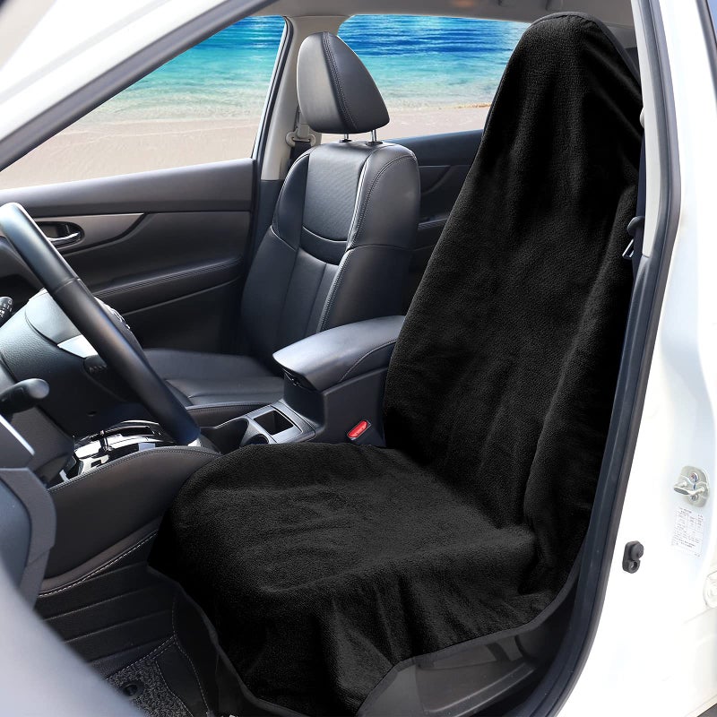 Leader Accessories Leader Accessories 1 pcs Cloth Towel Front Bucket Seat Cover Black for Cars SUV Trucks Machine washable - Waterproof  - Image 2