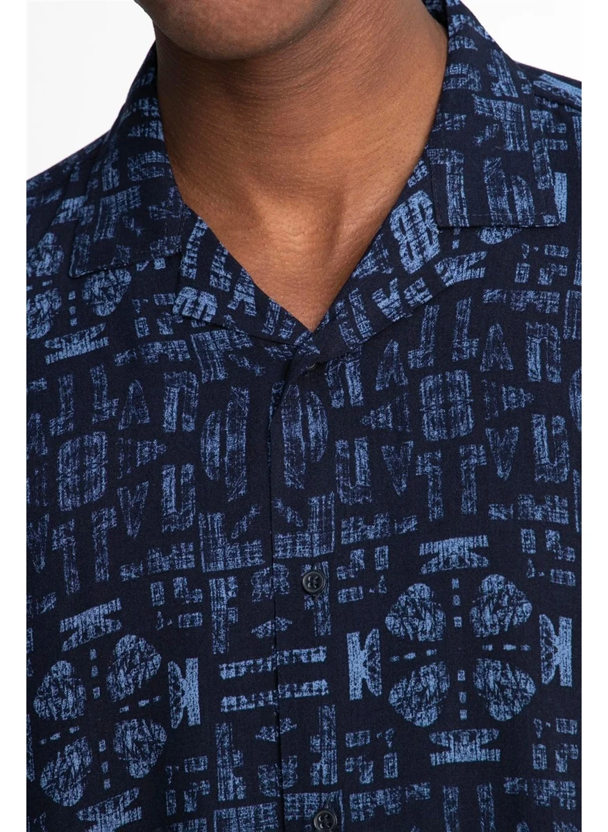 Tudors Slim Fit Narrow Cut Open Collar Viscose Short Sleeve Men's Sports Shirt