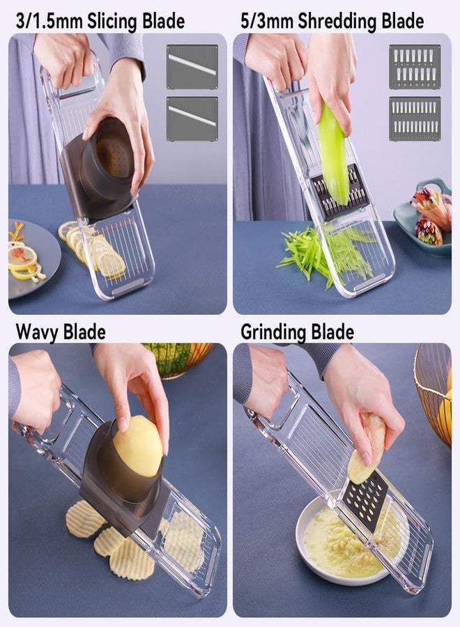Maxceysen Multi-function 6 in 1 Mandoline Safe Vegetable Fruit Manual Slicer/Shredder Chopper Interchangeable Handheld Shining Transparent Exquisite Thickened Plastic Board Kitchen Prep Tool for Onion Garlic - Image 3