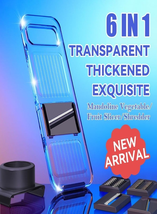 Maxceysen Multi-function 6 in 1 Mandoline Safe Vegetable Fruit Manual Slicer/Shredder Chopper Interchangeable Handheld Shining Transparent Exquisite Thickened Plastic Board Kitchen Prep Tool for Onion Garlic - Image 2