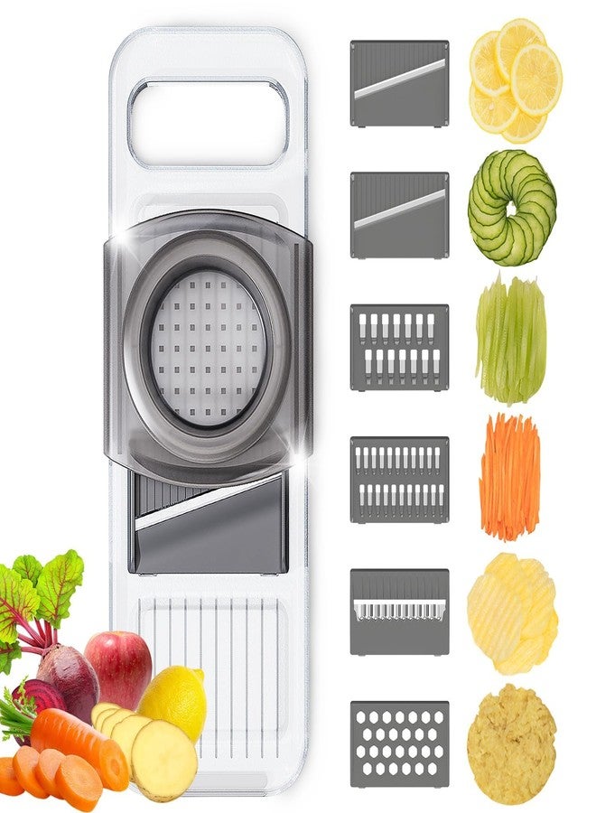 Maxceysen Multi-function 6 in 1 Mandoline Safe Vegetable Fruit Manual Slicer/Shredder Chopper Interchangeable Handheld Shining Transparent Exquisite Thickened Plastic Board Kitchen Prep Tool for Onion Garlic - Image 1