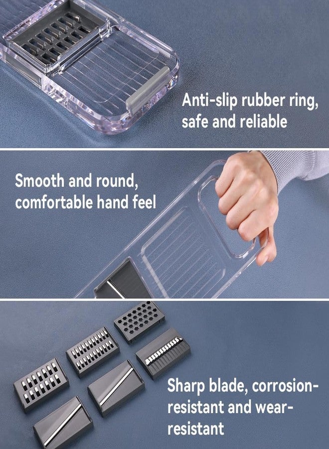 Maxceysen Multi-function 6 in 1 Mandoline Safe Vegetable Fruit Manual Slicer/Shredder Chopper Interchangeable Handheld Shining Transparent Exquisite Thickened Plastic Board Kitchen Prep Tool for Onion Garlic - Image 5