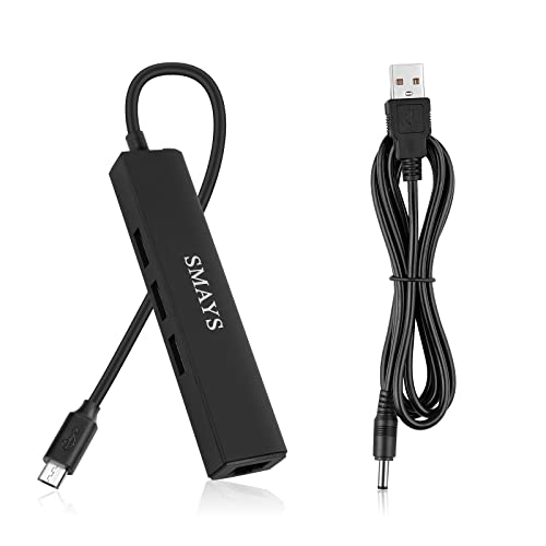 Smays OTG USB Ethernet Adapter Compatible with Roku Express 4K+ 2021 and Fire TV Stick Streaming Media Player - Micro USB to 3-Port USB Hub with LAN & Power Cable - Image 1