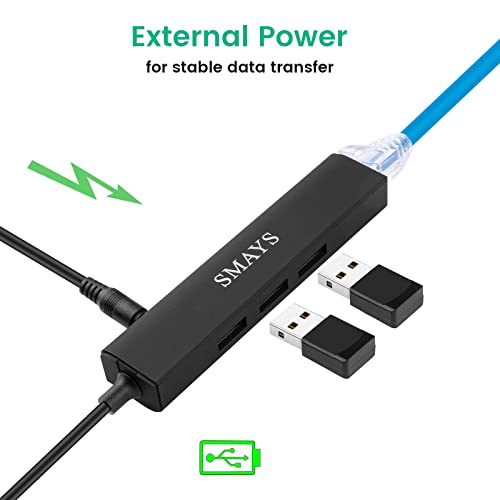 Smays OTG USB Ethernet Adapter Compatible with Roku Express 4K+ 2021 and Fire TV Stick Streaming Media Player - Micro USB to 3-Port USB Hub with LAN & Power Cable - Image 3