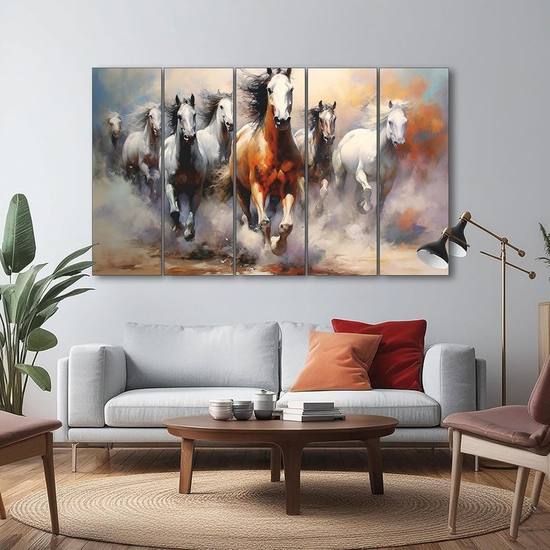 ARS مجموعة 5 أحصنة كبيرة الحجم (27x48) من فنون الجدران المتعددة من كاسل ديكور فاستو - Image 1