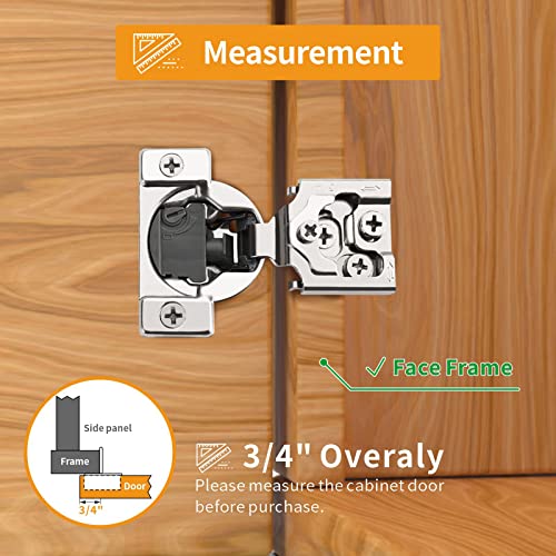 Chibery 50 Pack 3/4" Overlay 4D Soft Close Concealed Hinges for Face Frame Door, Adjustable Closing Speed, Smooth Slow Self Close Hinges, Satin Nickel, 105° Open Angle Stainless Steel Cabinet Hinges - Image 2