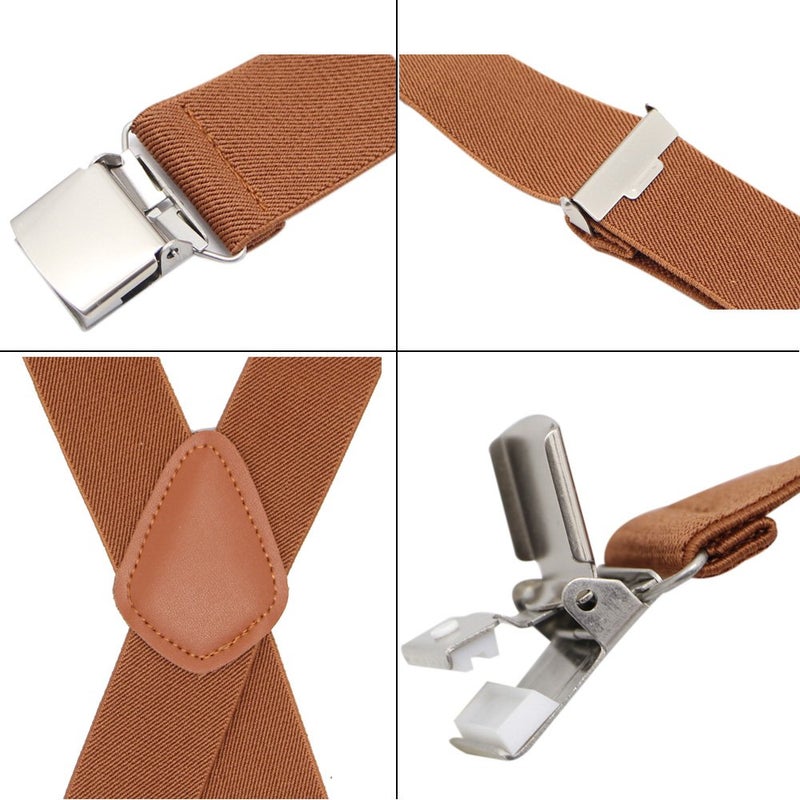 Bioterti Men’s Heavy Duty X- Back Suspenders-Adjustable Size, Long & Elastic Braces (Camel) - Image 5