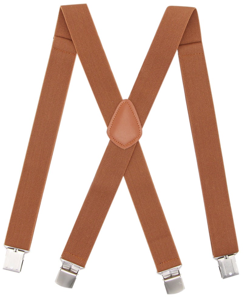 Bioterti Men’s Heavy Duty X- Back Suspenders-Adjustable Size, Long & Elastic Braces (Camel) - Image 1