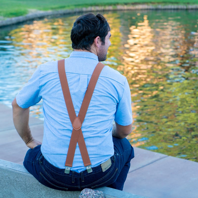 Bioterti Men’s Heavy Duty X- Back Suspenders-Adjustable Size, Long & Elastic Braces (Camel) - Image 3