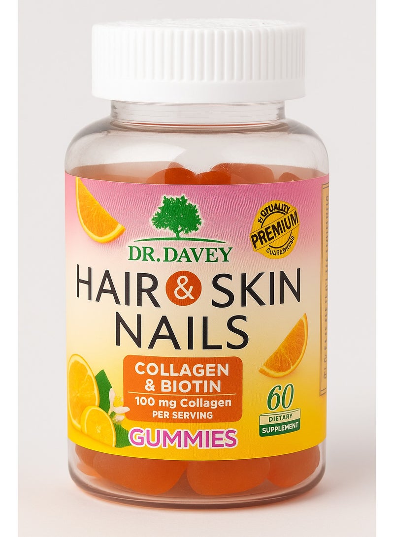 DR. DAVEY Dr. Davey Hair Skin & Nails Gummies – Collagen, Biotin & Keratin – 60 Vegan Gummies for Beauty & Growth Support - Image 1