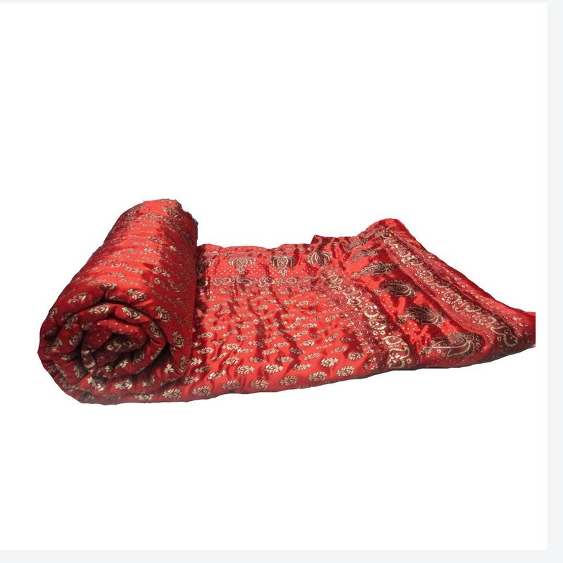 SVT Jaipuri Silk Razai with Gold Print,Red - Image 1