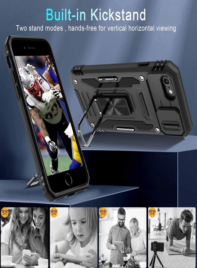 DEERLAMN جراب DEERLAMN لهاتف iPhone SE 2022/2020، ولهاتف iPhone 8/7 مع غطاء كاميرا منزلق + واقي شاشة، وحامل حلقي دوار، وغطاء واقٍ مقاوم للصدمات بمعايير عسكرية، مقاس 4.7 بوصة - أسود - Image 4