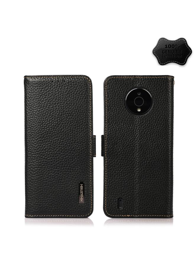 اس-توب جراب هاتف Nokia C200 KHAZNEH من الجلد الطبيعي الليتشي المغناطيسي الجانبي بتقنية RFID - Image 1