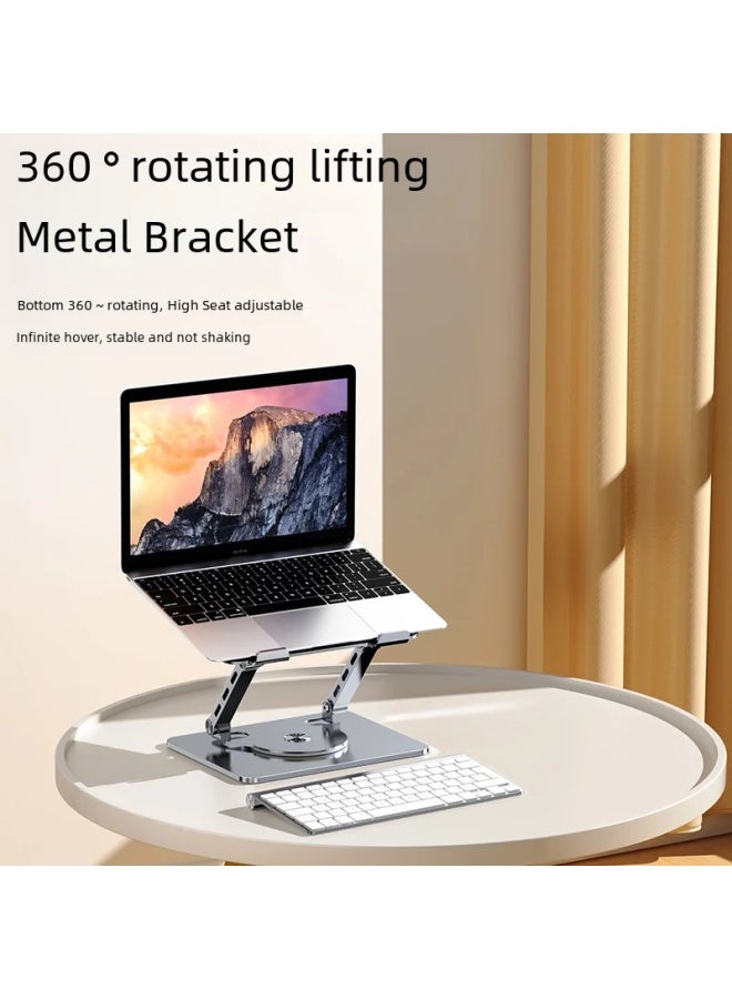 Laptop Stand 360 Degree Rotatable Foldable Storage Desktop Metal Heightening Heat Dissipation Frame-Color:Temperament Silver [alloy Steel Material 360 Degree Rotation]] - Image 4