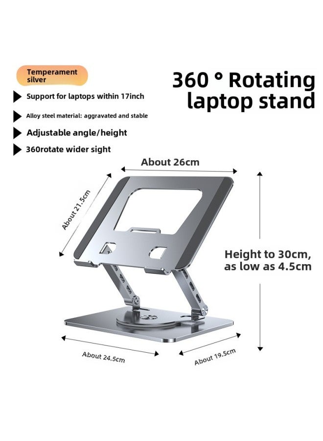 Laptop Stand 360 Degree Rotatable Foldable Storage Desktop Metal Heightening Heat Dissipation Frame-Color:Temperament Silver [alloy Steel Material 360 Degree Rotation]] - Image 1