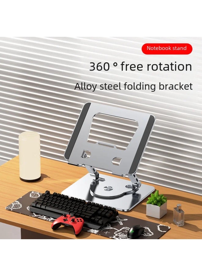 Laptop Stand 360 Degree Rotatable Foldable Storage Desktop Metal Heightening Heat Dissipation Frame-Color:Temperament Silver [alloy Steel Material 360 Degree Rotation]] - Image 3