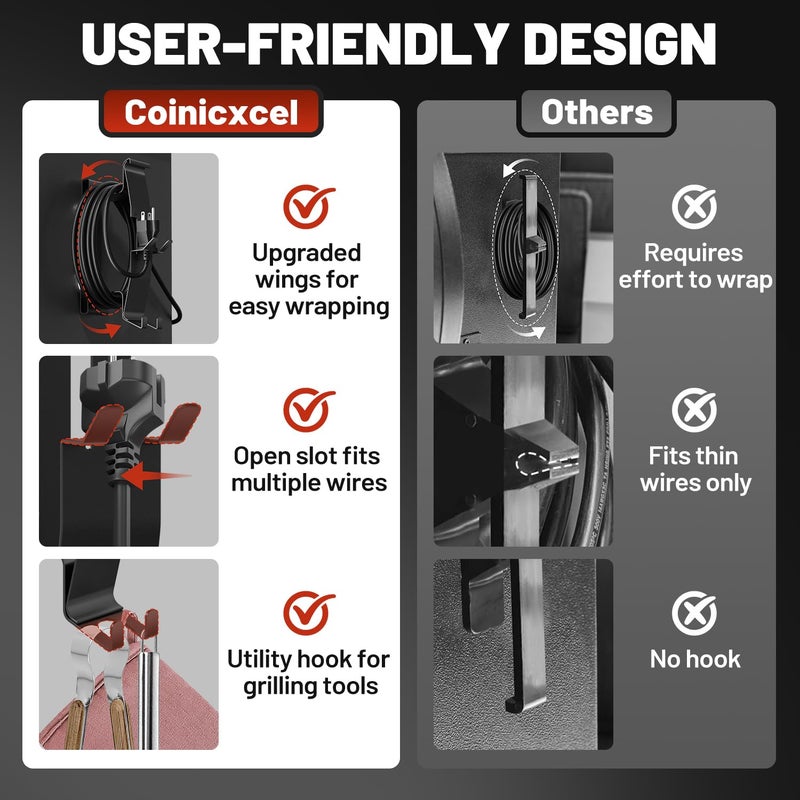 Coinicxcel All-Metal Magnetic Power Cord Organizer with Strong Magnet, Coinicxcel Cable Holder for Most Wood Pellet Grill Smoker with Open Plug Slot & Hook, Suit for Traeger Grill Accessories, BBQ Accessories - Image 5
