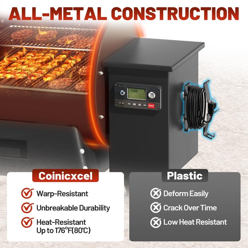 Coinicxcel All-Metal Magnetic Power Cord Organizer with Strong Magnet, Coinicxcel Cable Holder for Most Wood Pellet Grill Smoker with Open Plug Slot & Hook, Suit for Traeger Grill Accessories, BBQ Accessories - Image 4