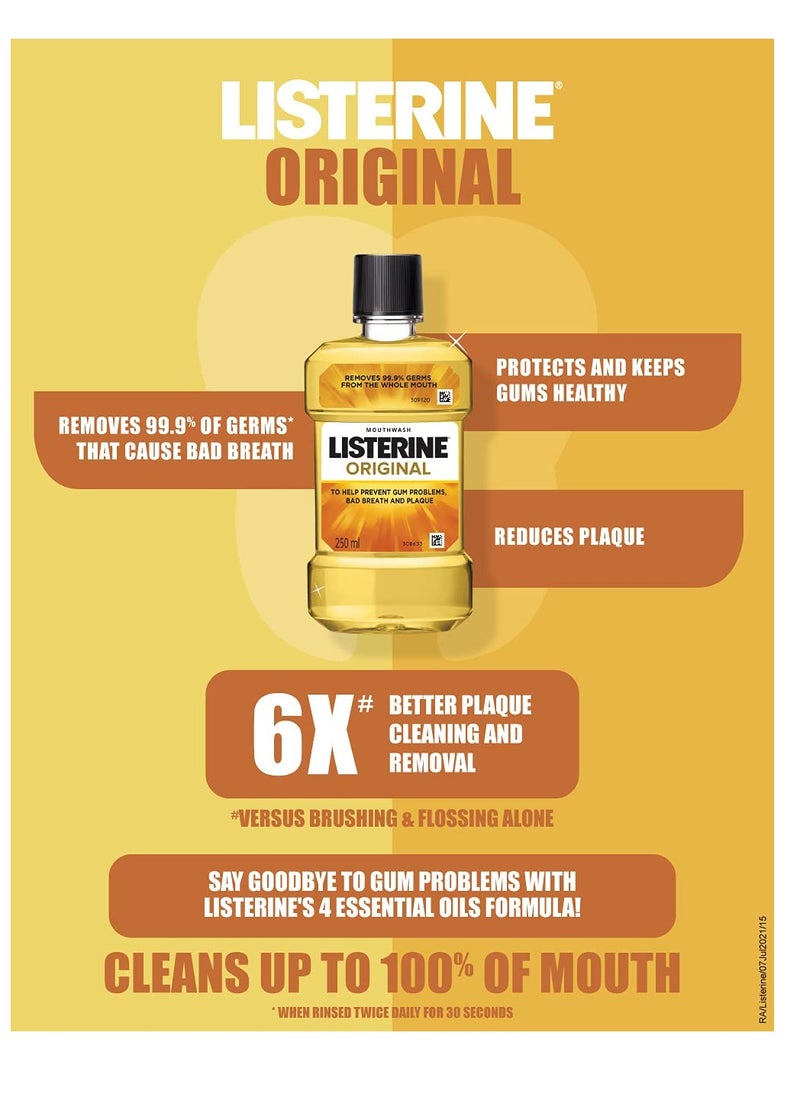 Listerine Original Mouthwash Liquid Removes 99.9% Germs 500ml Pack of 1  - Image 2