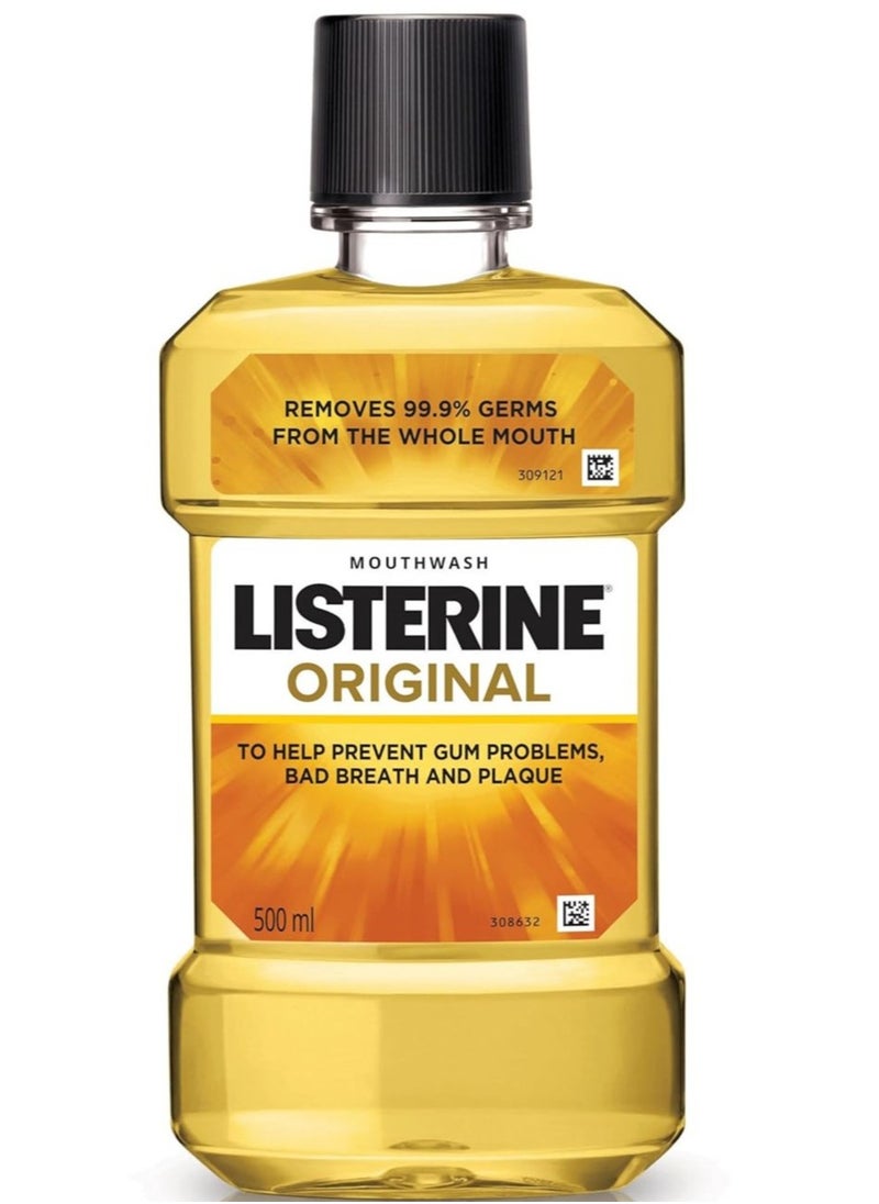 Listerine Original Mouthwash Liquid Removes 99.9% Germs 500ml Pack of 1  - Image 1