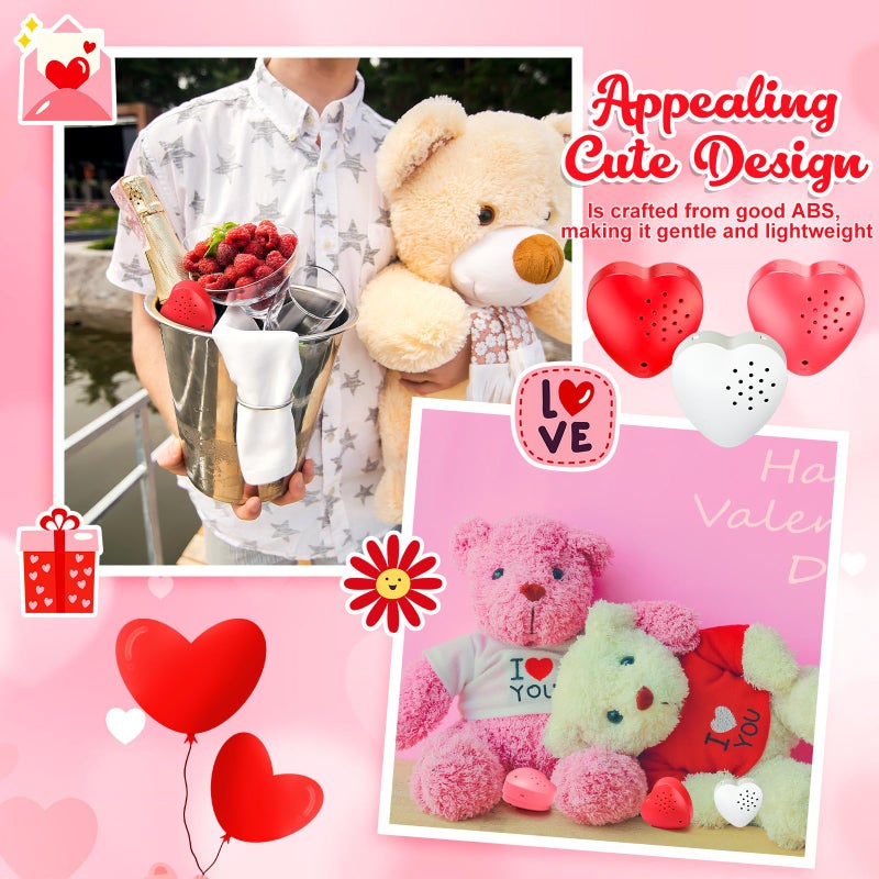 Copkim 6 Pcs 20 Seconds Valentine's Voice Recorder for Stuffed Animal Heart Shape Sound Recorder Push Button Recordable Device Sound Module for Gift Recording Voice Message (Red, White, Pink) - Image 5