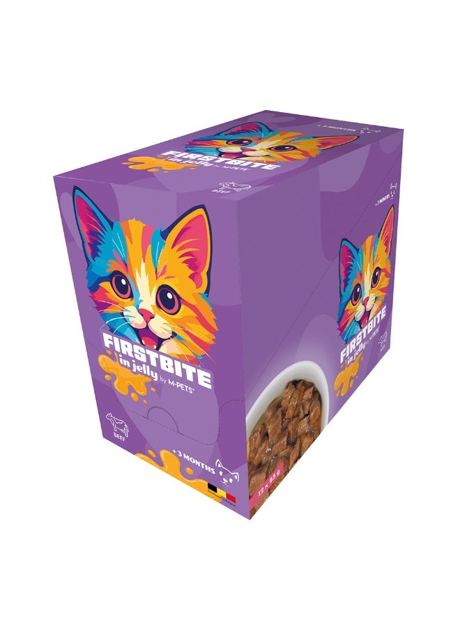 أم-بيتس أكياس طعام رطب للقطط من إم-بيتس فيرست بايت بنكهة لحم البقر في الجيلي، 12 كيس × 85 غرام - Image 2