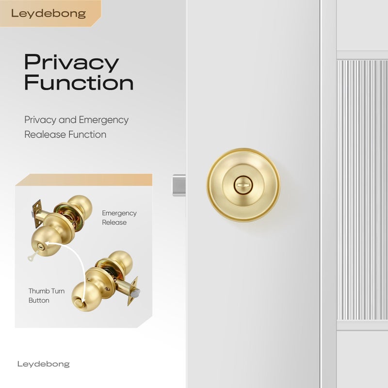 Leydebong 4 Pack Round Privacy Door Knob(Thumb Turn Lock On The Inside)  Keyless Door Knobs  Gold Privacy Knobs For Bedroom/Bathroom  Modern Design Door Hardware - Image 3