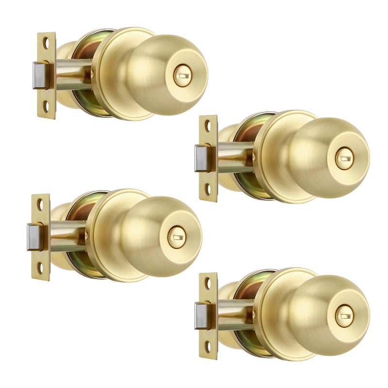 Leydebong 4 Pack Round Privacy Door Knob(Thumb Turn Lock On The Inside)  Keyless Door Knobs  Gold Privacy Knobs For Bedroom/Bathroom  Modern Design Door Hardware - Image 1