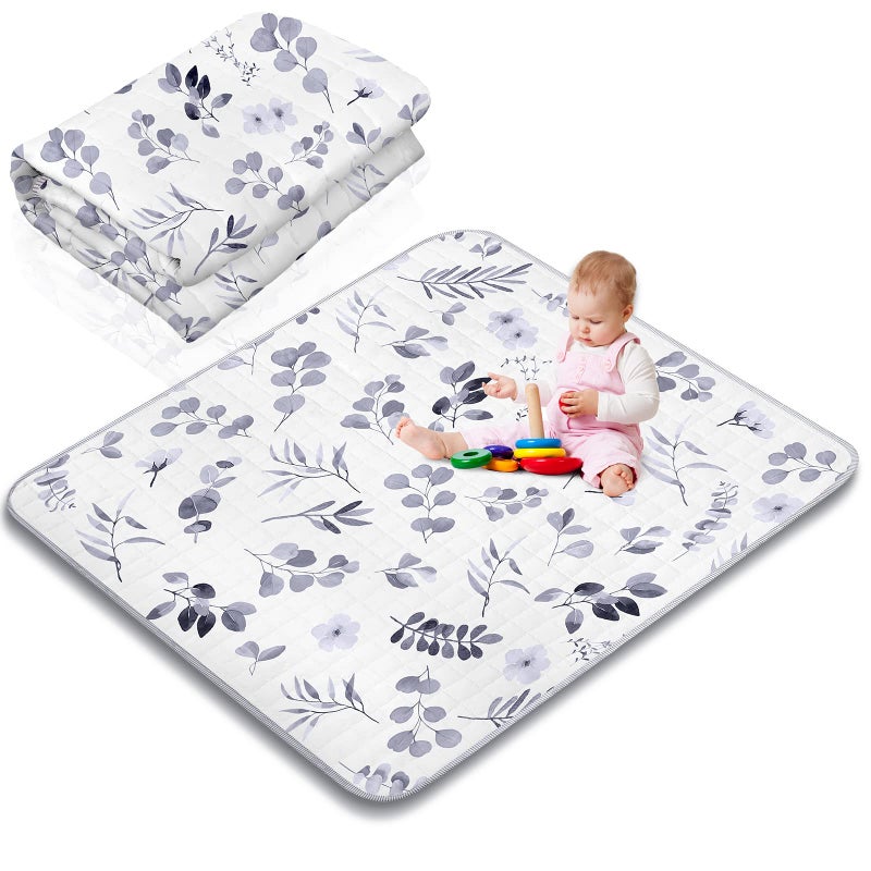 Funtery 43 x 43 Inch Boho Baby Play Mat Portable Crawling Washable Foldable Tummy Time Non Slip Baby Floor Large Playpen Mat for Infants Toddlers Floor Playpen ActivityWatercolor Leaf