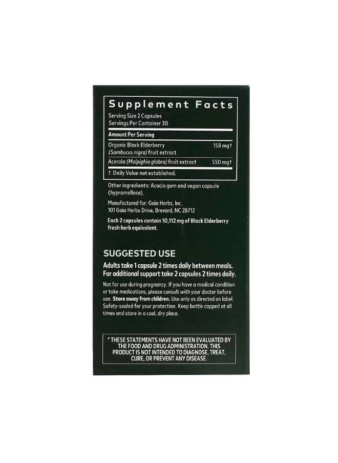 Gaia Herbs Black Elderberry with Acerola Fruit 60 Vegan Capsules  - Image 2