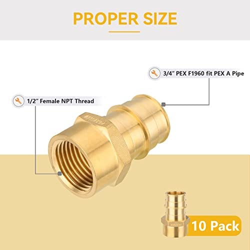 GUOFIS PEX A Expansion Fitting5 Pack F1960 Expansion Brass Female Adapter 34PEX x 12 Female NPT AdapterPEX1960030 - Image 3