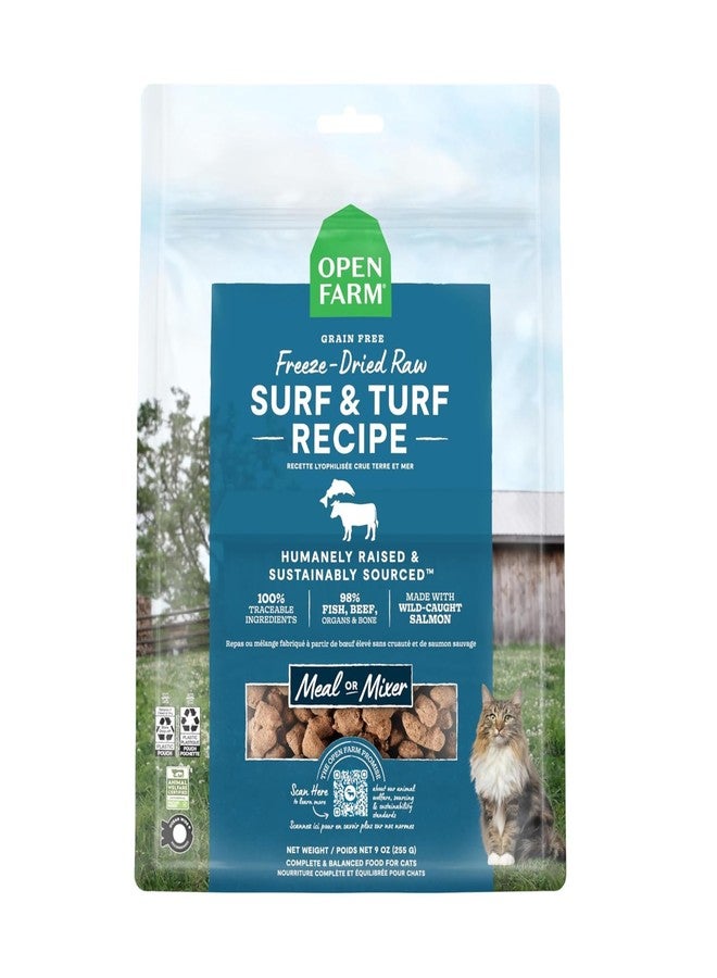 Open Farm, Freeze Dried Raw Cat Food, Complete Meal Morsels or Cat Treats with 92% Meat, Organs & Bone, Surf & Turf Recipe, 9oz Bag - Image 1