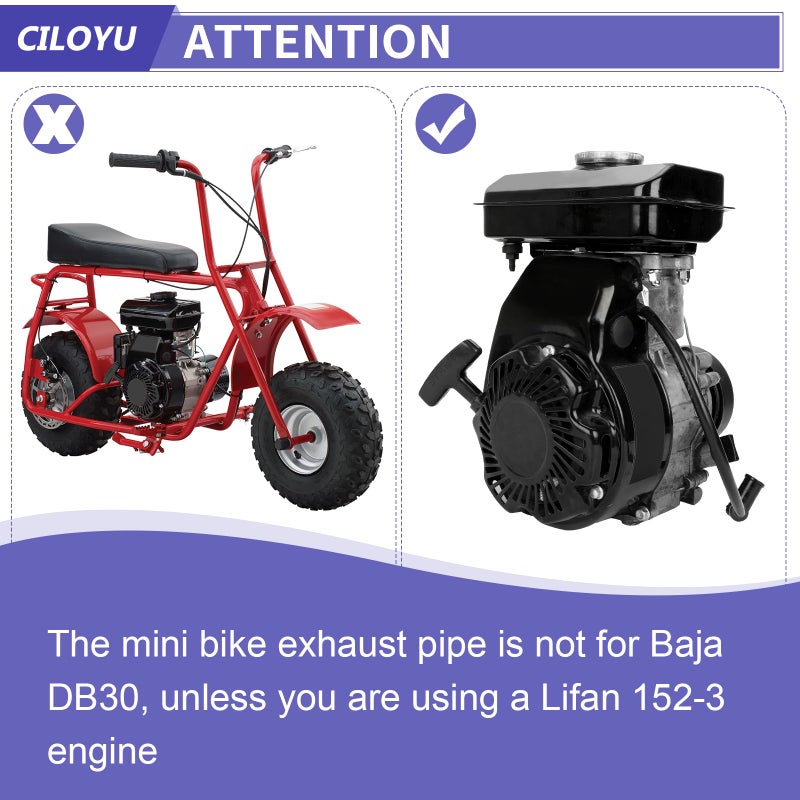 CILOYU Mini Bike Exhaust Header Pipe Kit Compatible with Motovox MBX10 MBX11 Monster Mega Moto MMB80 105cc MMB105 Coleman RB100 RT100 Minibike 80cc 79cc Lifan Engine Go Kart Cart Parts - Image 3