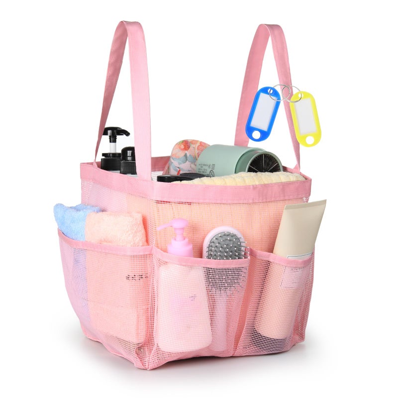 Temede Mesh Shower Caddy Tote, Large Shower Caddy Basket Portable, Quick Dry Hanging Toiletry Bag, 8 Storage Pocket Bath Organizer for College Dorm, Gym, Camp, Travel (Pink) - Image 1