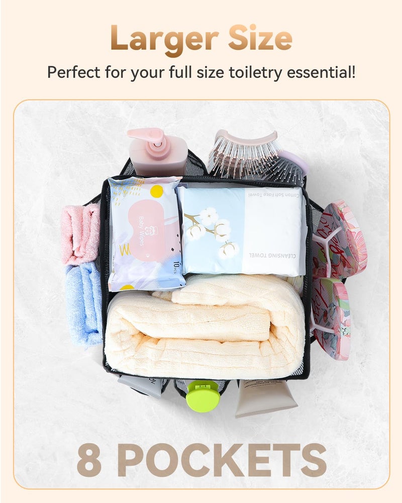 Temede Mesh Shower Caddy Tote, Large Shower Caddy Basket Portable, Quick Dry Hanging Toiletry Bag, 8 Storage Pocket Bath Organizer for College Dorm, Gym, Camp, Travel (Pink) - Image 3