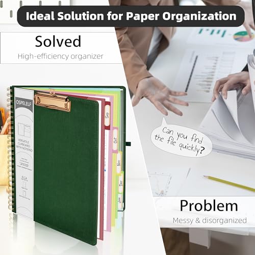 Ospelelf Foldable Spiral Clipboard Folio with Storage Zipper Pouch, 5 Plastic Folders with 10 Pockets,Refillable Lined Notepad (11" x 8.5"), Hardcover Project Organizer with 39 Stickers (Dark Green) - Image 5