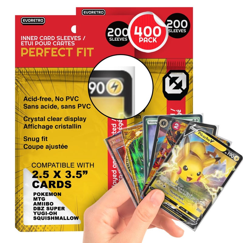 EVORETRO Perfect Fit Card Sleeves 400 Clear Penny Sleeves for Pokemon Cards MTG YuGiOh Lorcana One Piece Dragon Ball Standard Size Trading Card Sleeves 25x35 in 635 x 88cm - Image 2