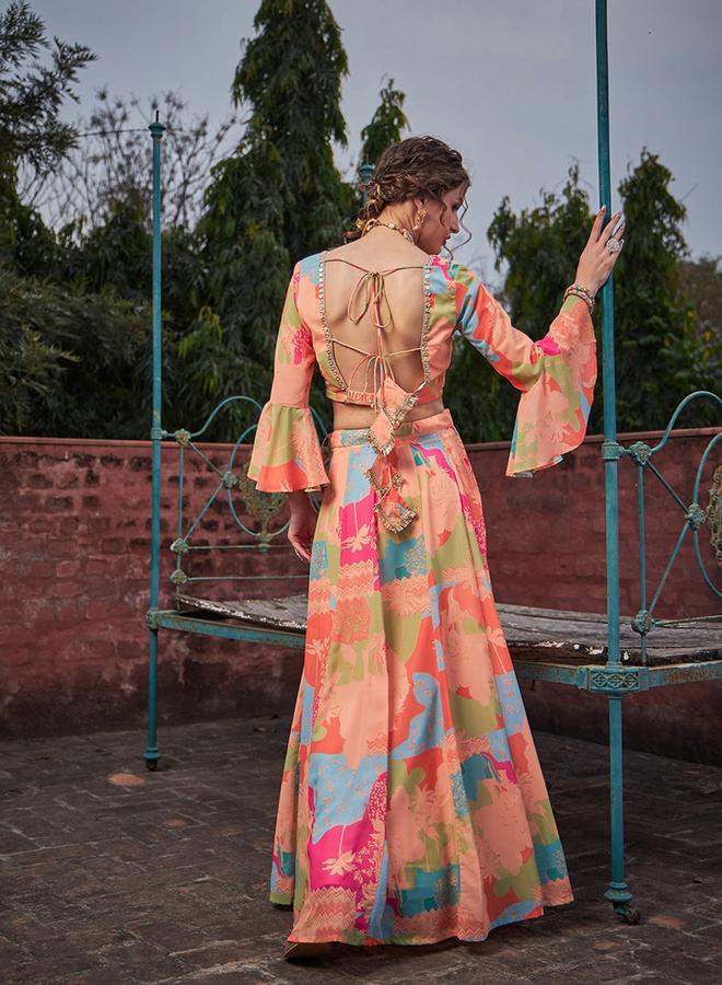 SASSAFRAS Orange All Over Print Crop Top and Anarkali Skirt Co-Ords - Image 5