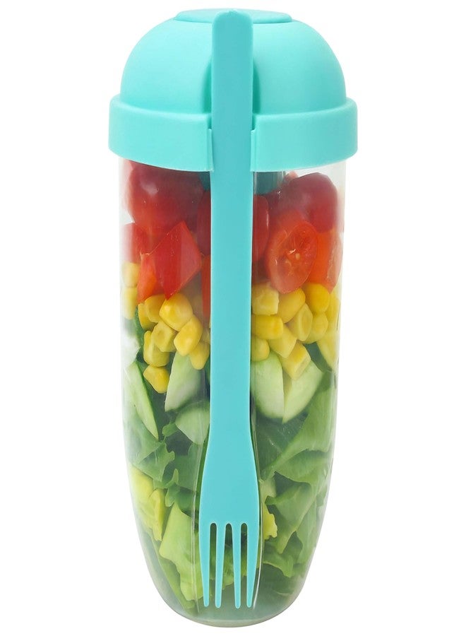 KH866 Salad Shaker Cup Container for Lunch - Portable Fresh Salad Cup Keep Fit Food Dressing Bottle Container, Breakfast Vegetable Fruits Jar Holder to Go Meal for Lunch, Green Pods with Lid and Fork - Image 5