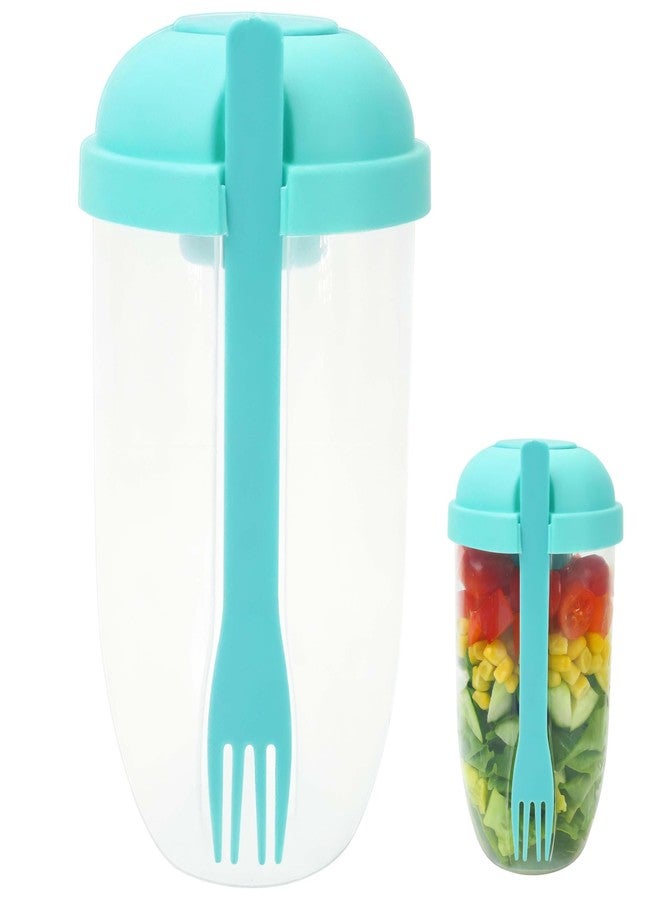 KH866 Salad Shaker Cup Container for Lunch - Portable Fresh Salad Cup Keep Fit Food Dressing Bottle Container, Breakfast Vegetable Fruits Jar Holder to Go Meal for Lunch, Green Pods with Lid and Fork - Image 2