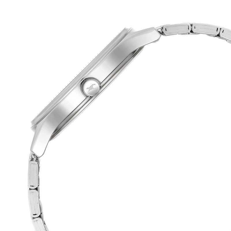 Fastrack Stunners Men Quartz Analog | Minimalist White Dial with Bold Blue Accents | Premium Silver Metal Strap & Unique Off-Center Logo Design - 3290SM01 - Image 2