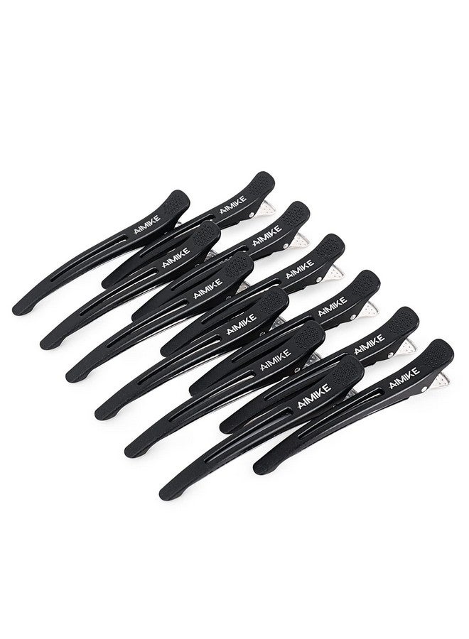 AIMIKE 12Pcs Professional Hair Clips For Styling Sectioning Non Slip Notrace Duck Billed Hair Clips With Silicone Band Salon And Home Hair Cutting Clips For Hairdresser Women Men Black 4.3” Long - Image 1