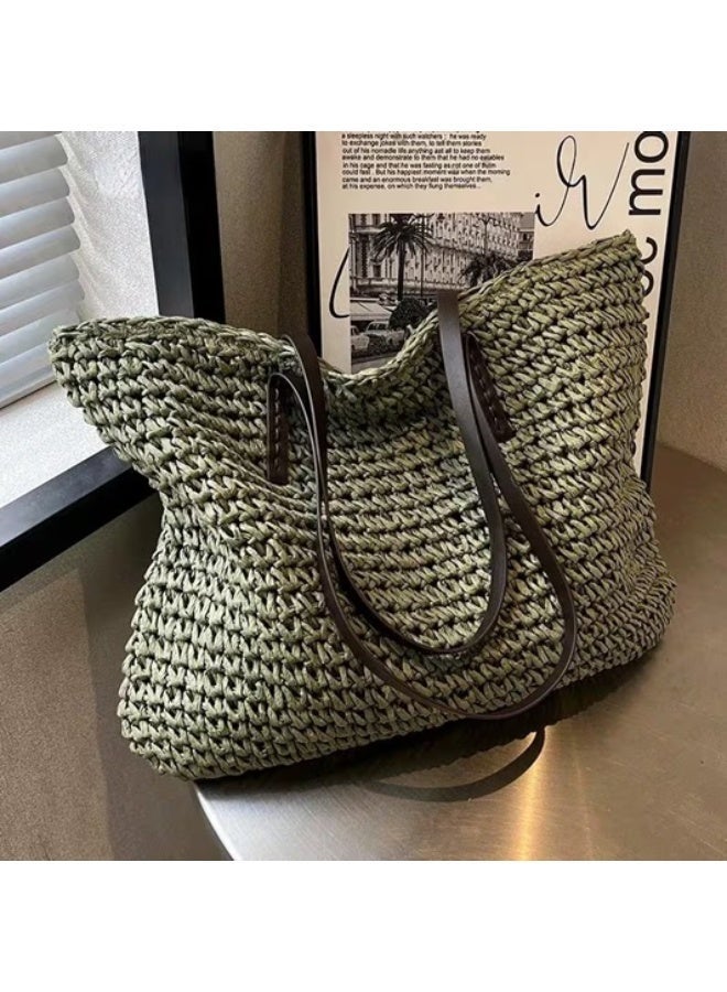 Beach Bags Straw Large Tote with Full Zip & Lining for Women 47x37cm | Beach Bag for Ladies with Zipper Closure | Woven Raffia Beach Tote with PU Leather Shoulder Straps | Summer Shoulder Bag for Women | Large Capacity Travel Tote, Shopping Bag, Vacation Bag, Holiday Bag, Resort Bag | Boho Woven Handbag with Inner Lining | Lightweight Natural Straw Summer Bag | Ladies Handbag | Casual Tote Bag | Pool Bag | Picnic Bag | Weekend Bag | Outdoor Bag | Everyday Carry Bag | Fashion Tote for Women | Beach Accessories | Vacation Essentials | Resort Wear Bag | Ladies Shoulder Bag | Travel Handbag | Large Shopper Tote | Eco Friendly Woven Bag | Lightweight Holiday Tote | Summer Fashion Bag | Women's Beach Carryall | Tablet Tote | Oversized Straw Bag | Elegant Bohemian Handbag, Green - Image 2